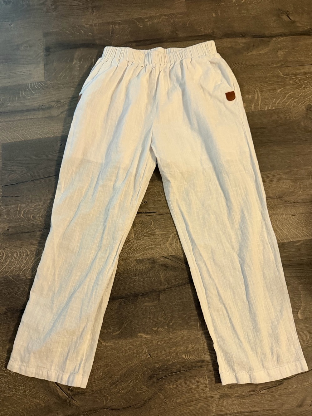 Cotton White Elastic-Waist Pants